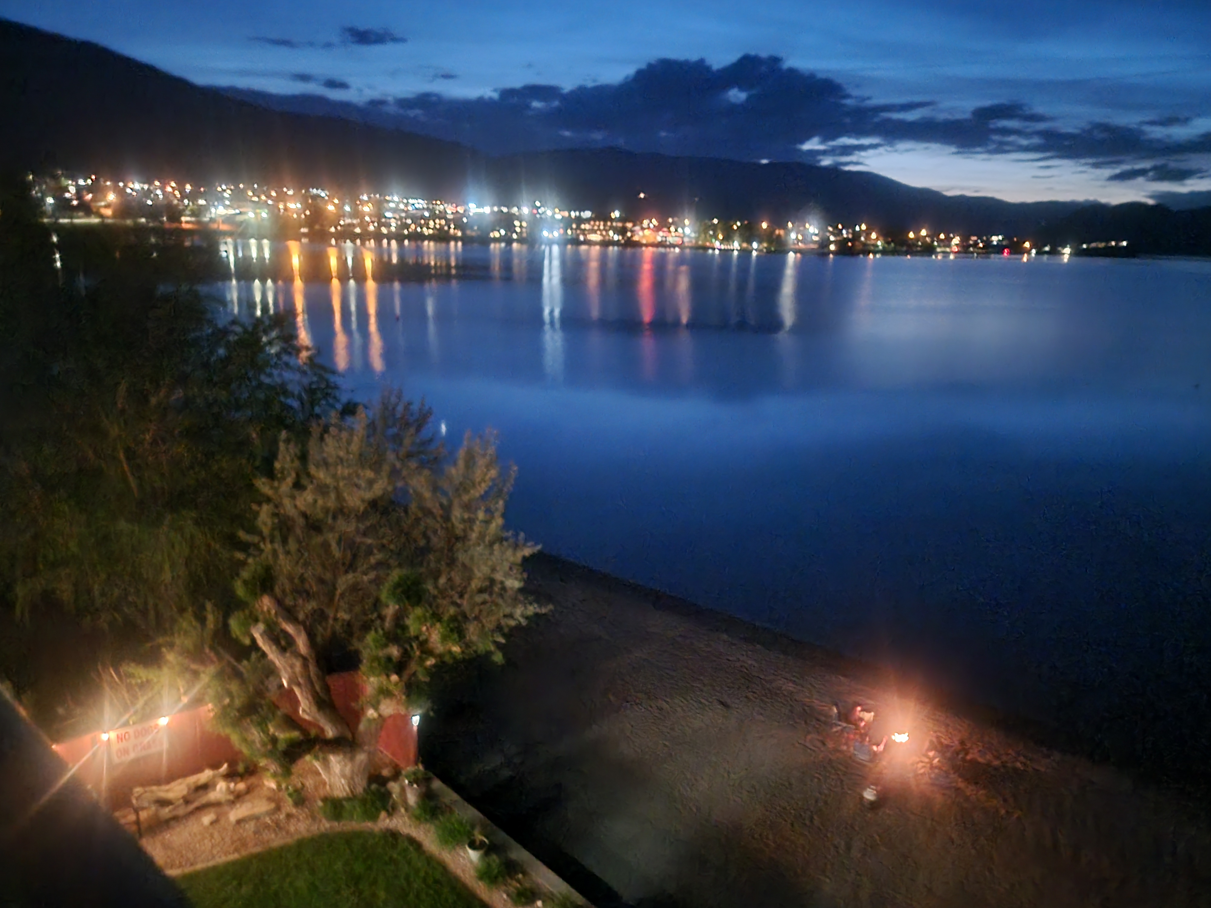 Nighttime beach and lake view in Osoyoos