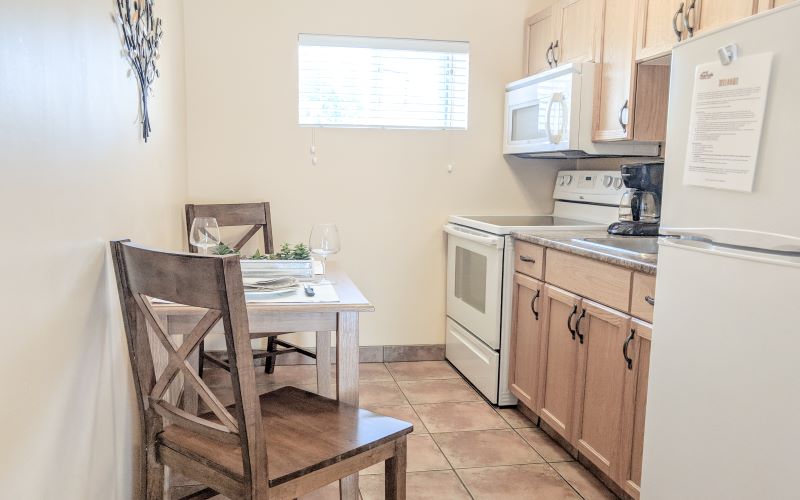 Studio kitchenette and dining area